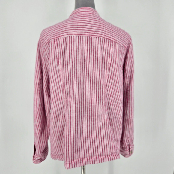 Chicos Jacket 3 Womens XL Linen Blend Reversible Pink White Stripe Snaps Beach - Picture 3 of 16